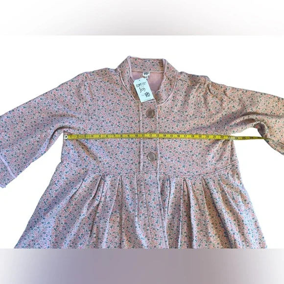 IVY JANE boho style pink long jacket floral chunky buttons pleated waist NWT - Picture 6 of 15